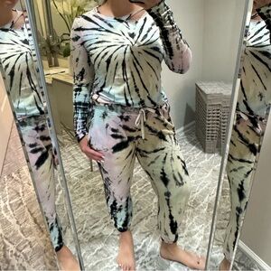 Philanthropy Link tie dye long sleeve tshirt and night jogger spiral tie dye